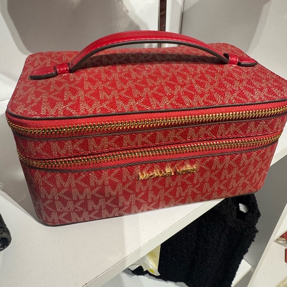 Michael Kors Red Monogram Cosmetic Case - Picture 1 of 6